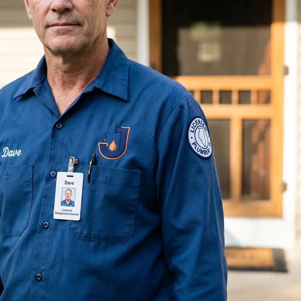 Licensed plumber showing ID badge in Medora, ND