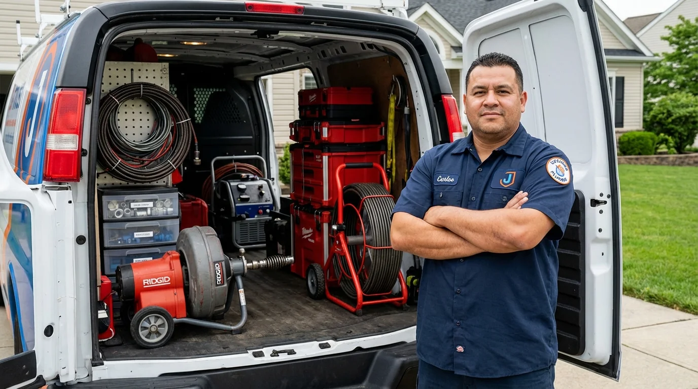Professional drain cleaning equipment and Johns Plumbing LLC plumber in Medora