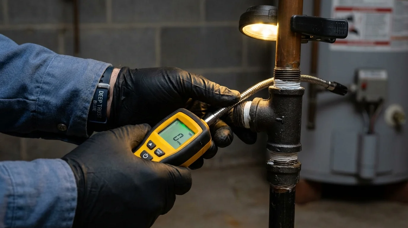 Gas leak detection with electronic sniffer by Johns Plumbing LLC in Medora
